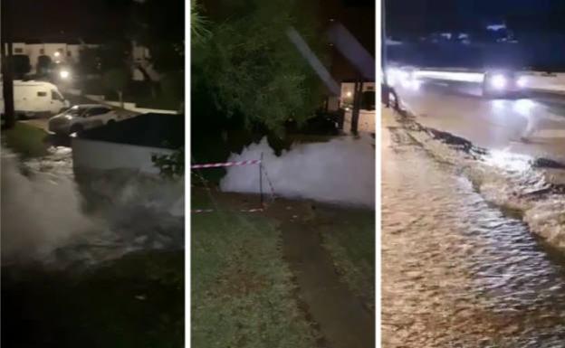 This is the moment a major water pipe burst in Mijas, leading to flooding